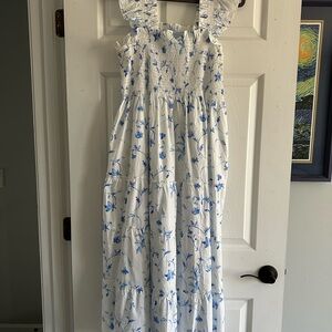 White and Blue Floral Maxi Dress